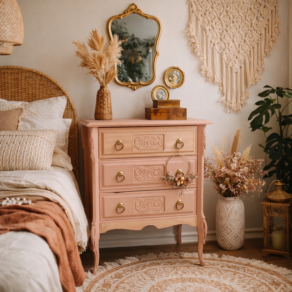 Chiffonnier coiffeuse ART DÉCO TERRACOTTA  meuble vintage relooke style artisanal