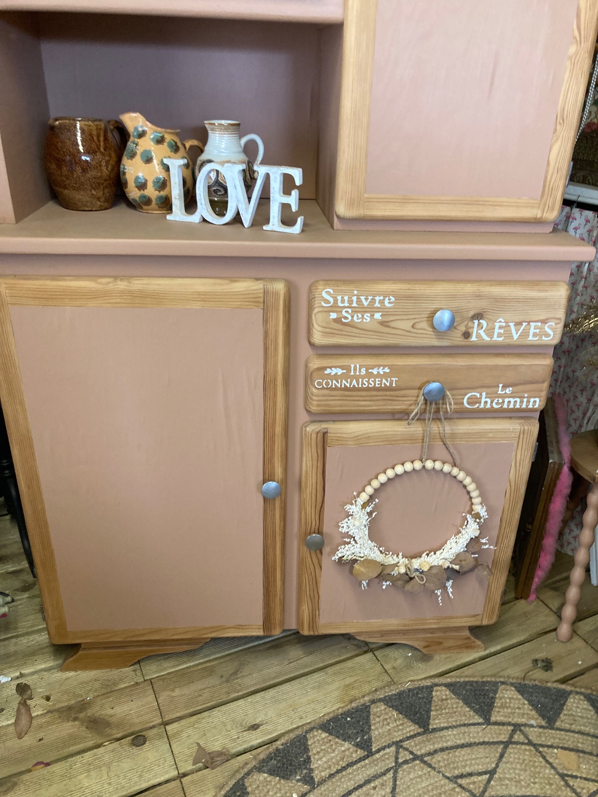 Buffet MADO  BOHEME terracotta rotin  meuble vintage relooke en bois massif
