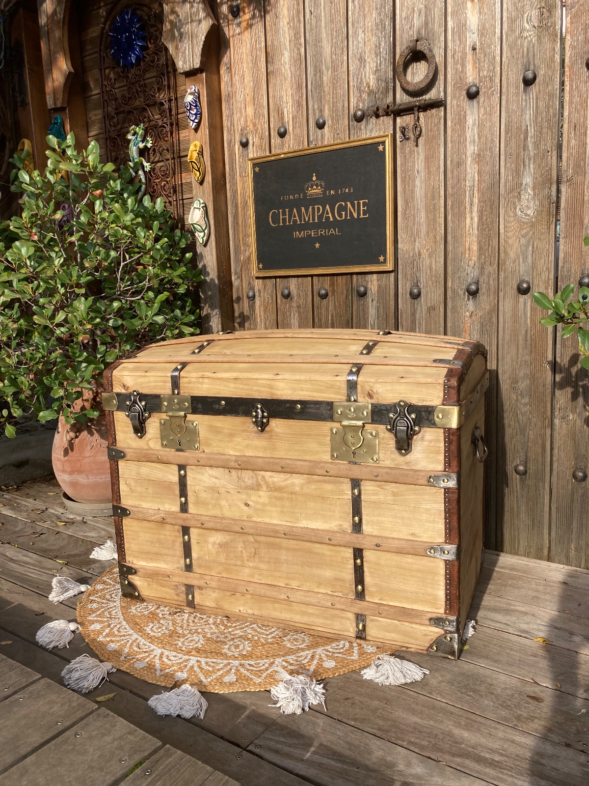 Malle ancienne cuir/ laiton top qualité  meuble vintage relooke style artisanal