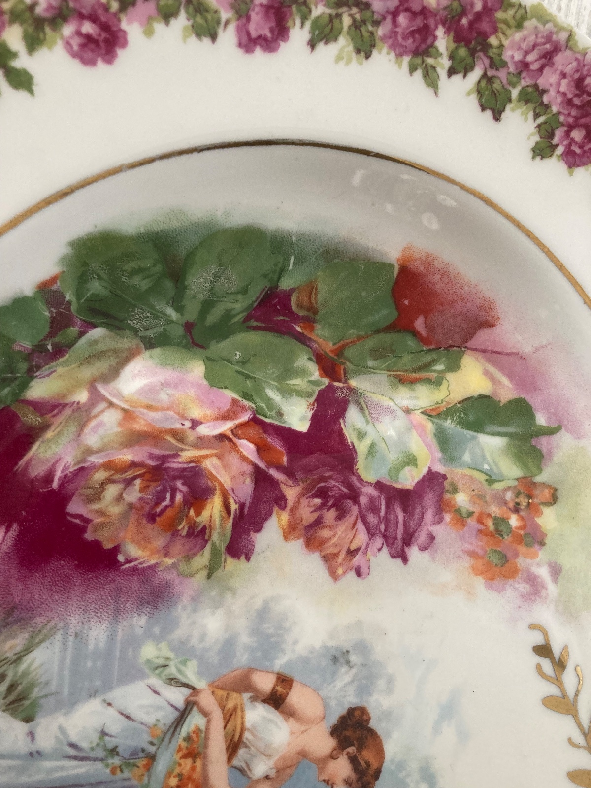 Très grand plat de service porcelaine HAVILAND / scène romantique  meuble vintage relooke en bois massif