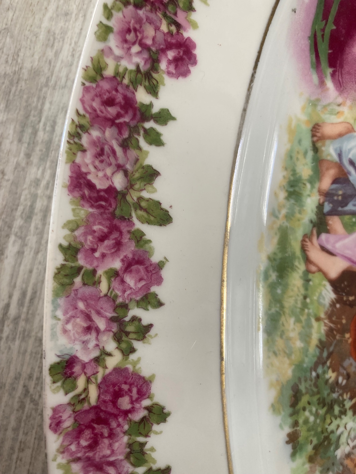 Très grand plat de service porcelaine HAVILAND / scène romantique  meuble vintage relooke en bois massif