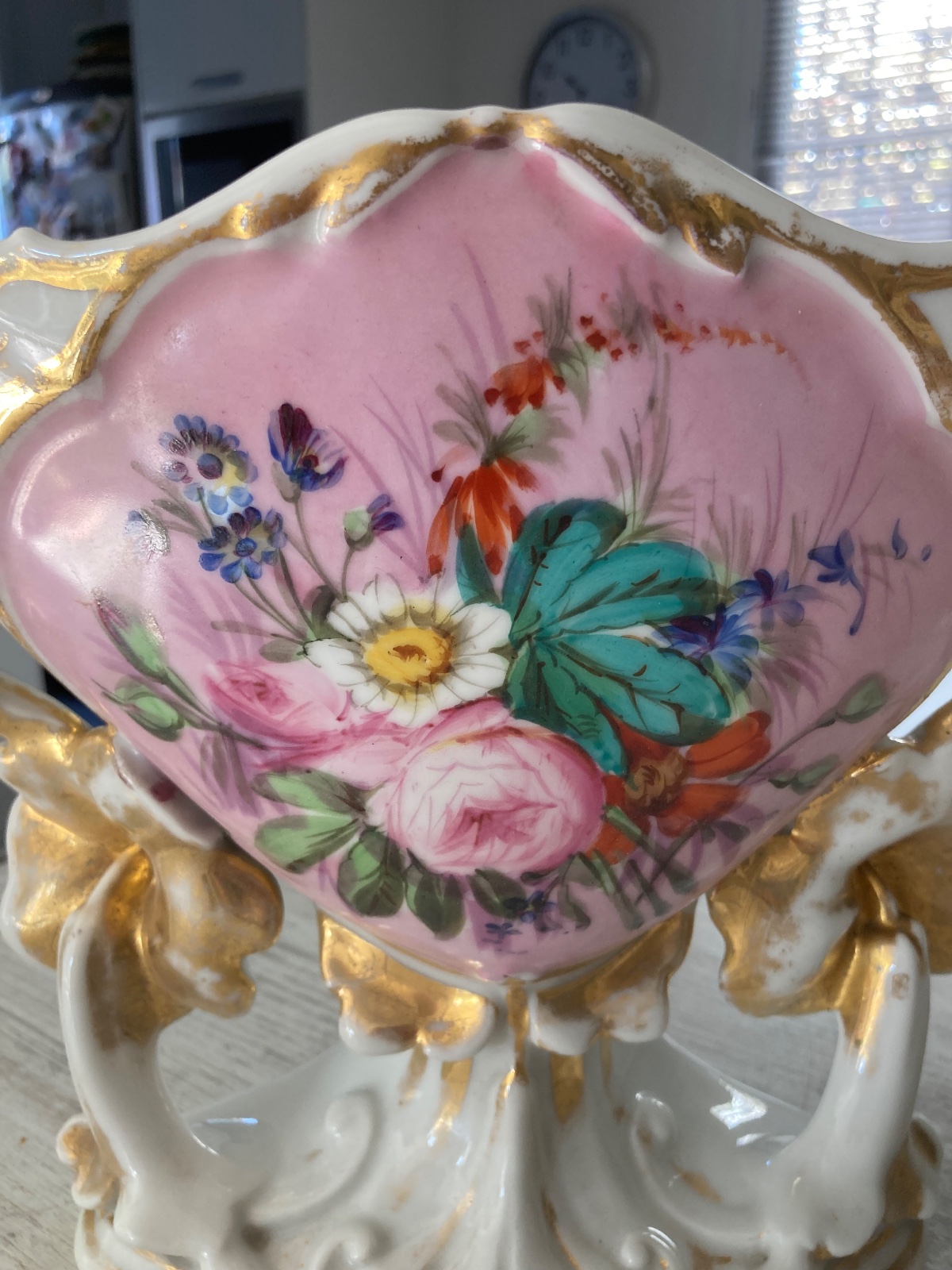 Vase ancien porcelaine de Paris / grand modele rose à fleurs  meuble vintage relooke en bois massif