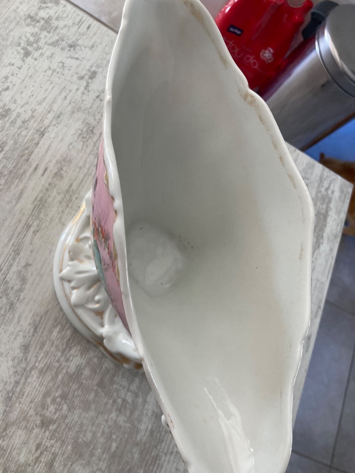 Vase ancien porcelaine de Paris / grand modele rose à fleurs  meuble vintage relooke en bois massif