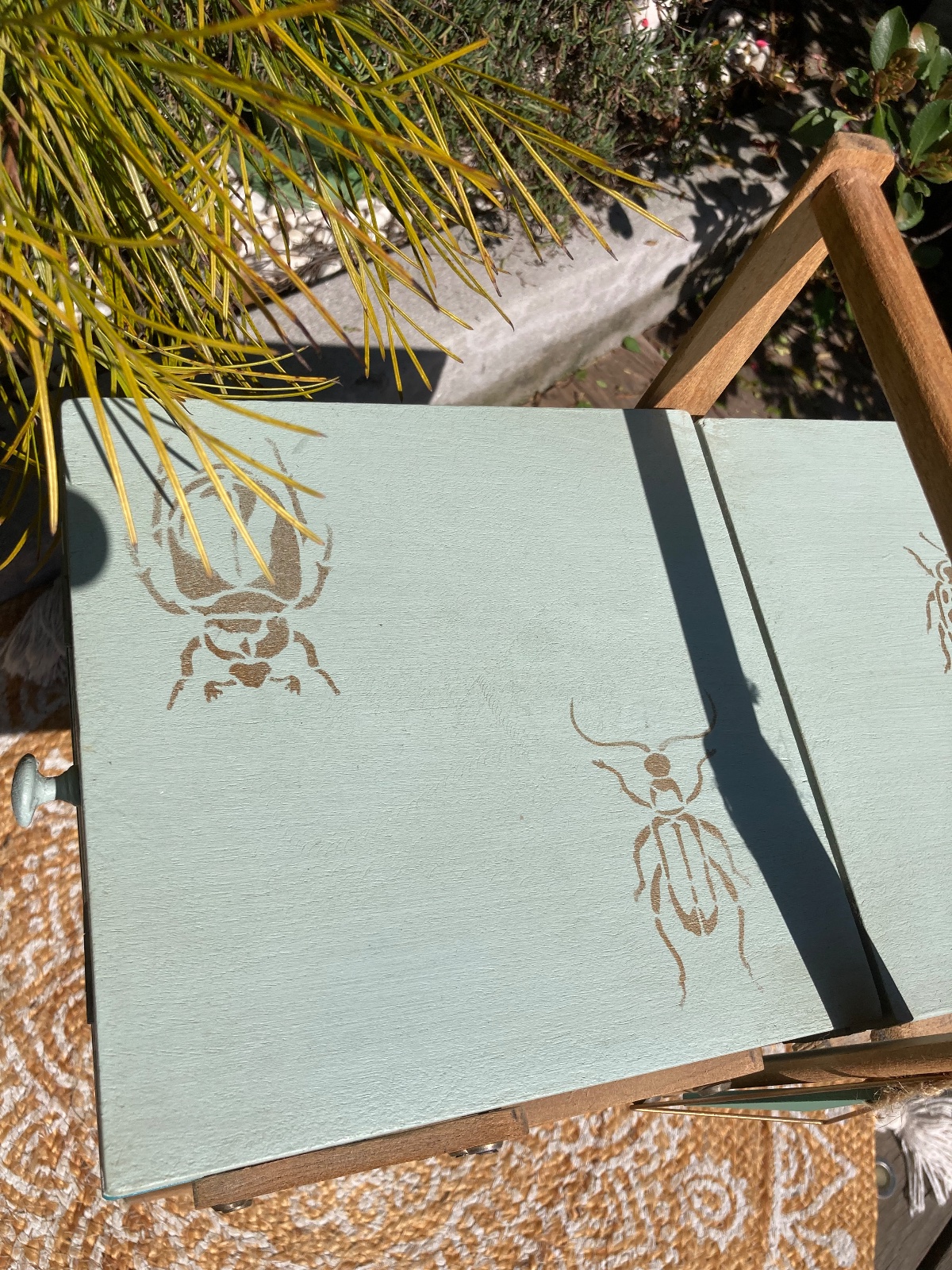 Travailleuse style jungle Boheme / pieds compas  meuble vintage relooke en bois massif