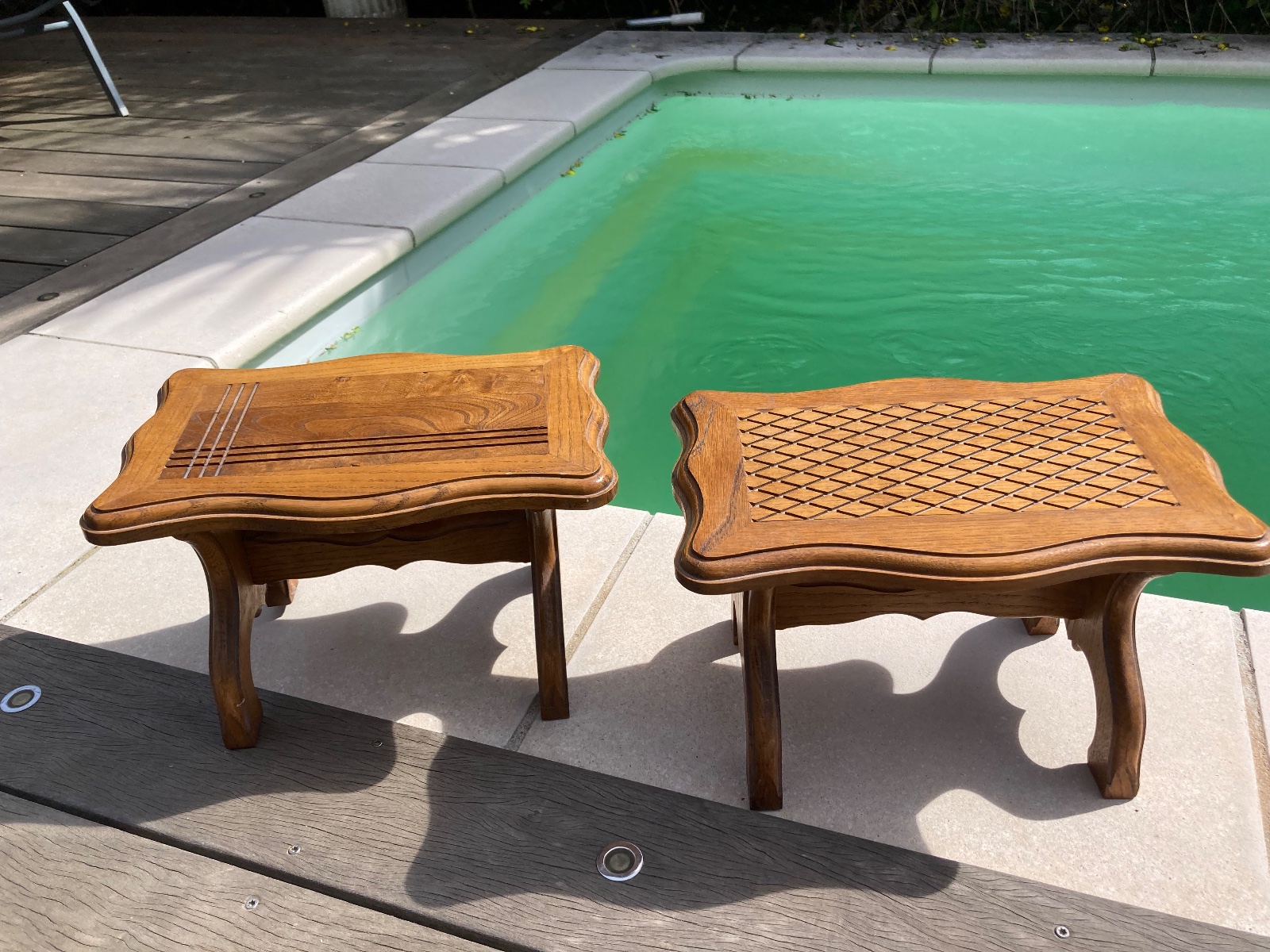 Lot de 2 tabourets chene jolie ment sculptés  meuble vintage relooke style artisanal