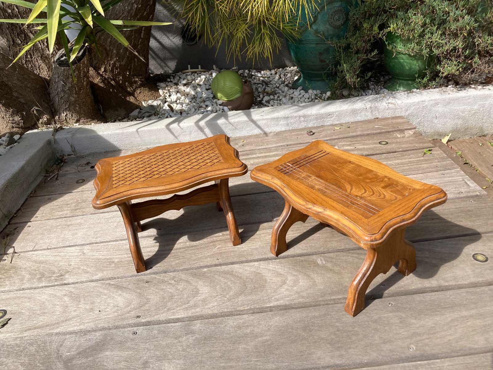 Lot de 2 tabourets chene jolie ment sculptés  meuble vintage relooke en bois massif