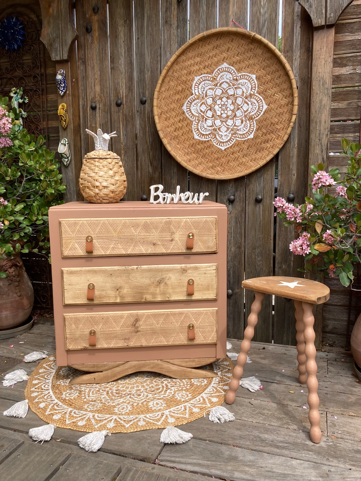 Commode pied moustache ART DÉCO relookee boheme meuble vintage relooke en bois massif