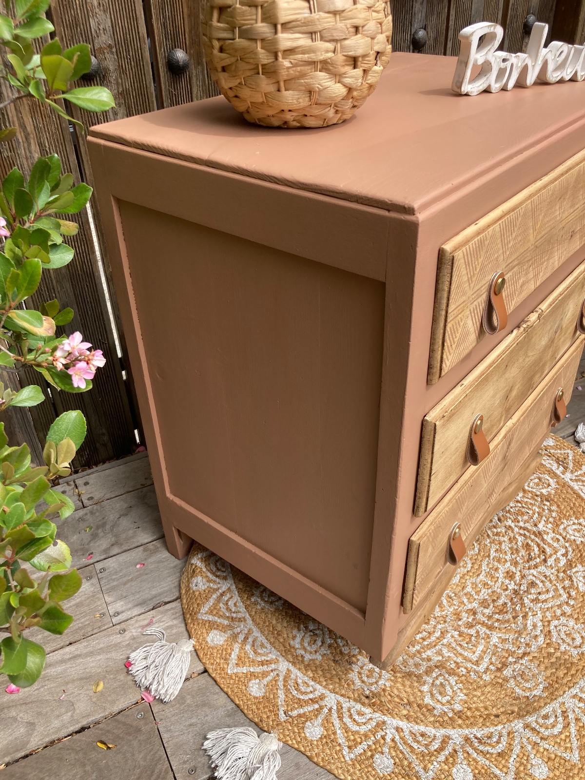 Commode pied moustache ART DÉCO relookee boheme meuble vintage relooke en bois massif