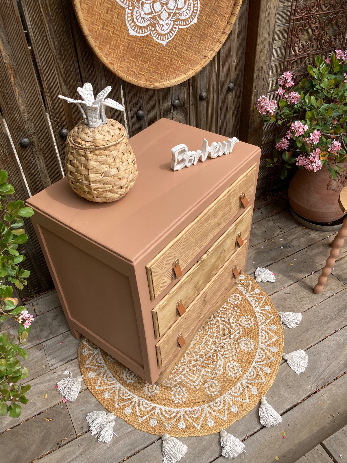 Commode pied moustache ART DÉCO relookee boheme meuble vintage relooke en bois massif