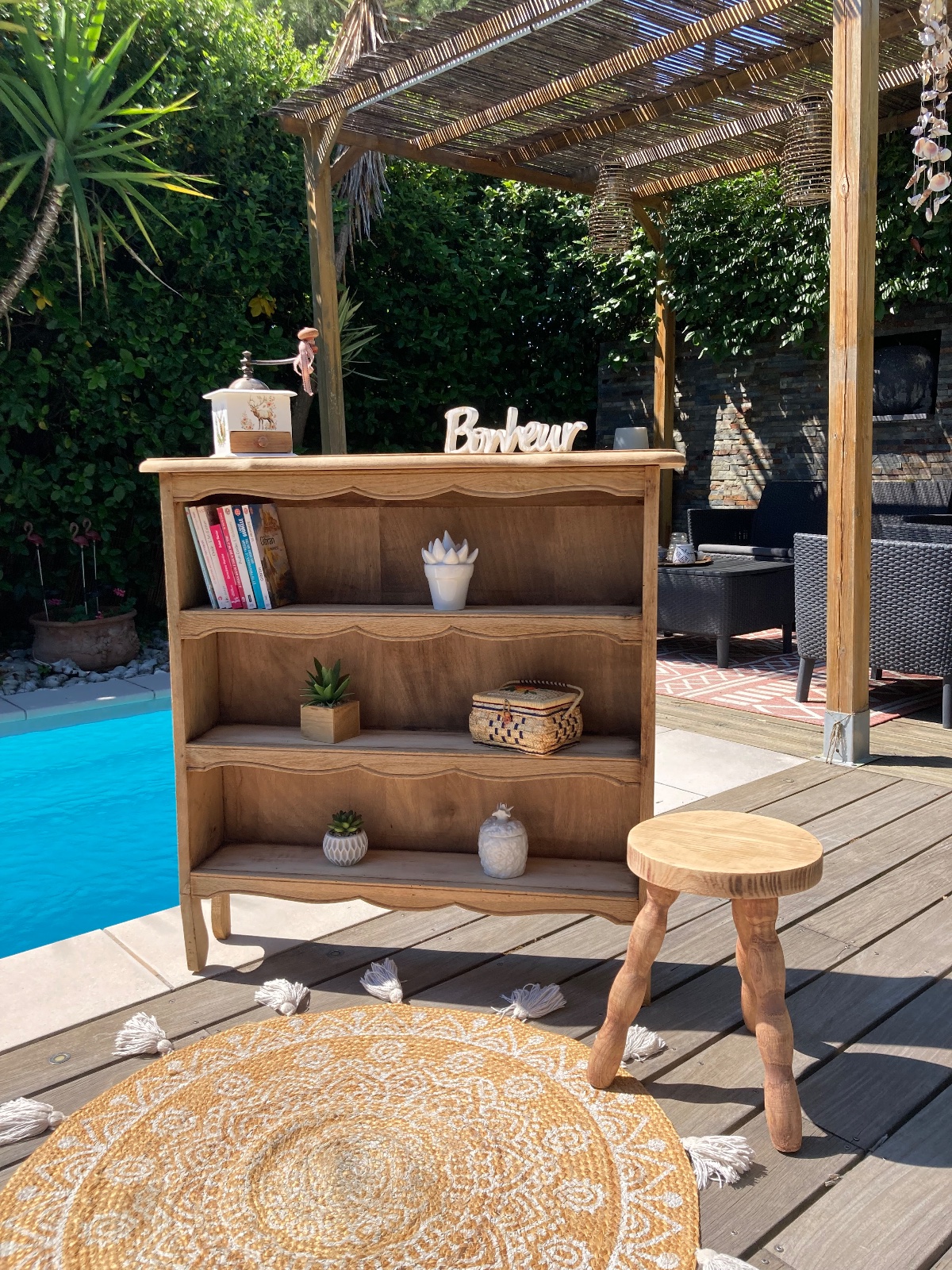 Petit bibus chene massif ou bibliothèque compacte  meuble vintage relooke style artisanal