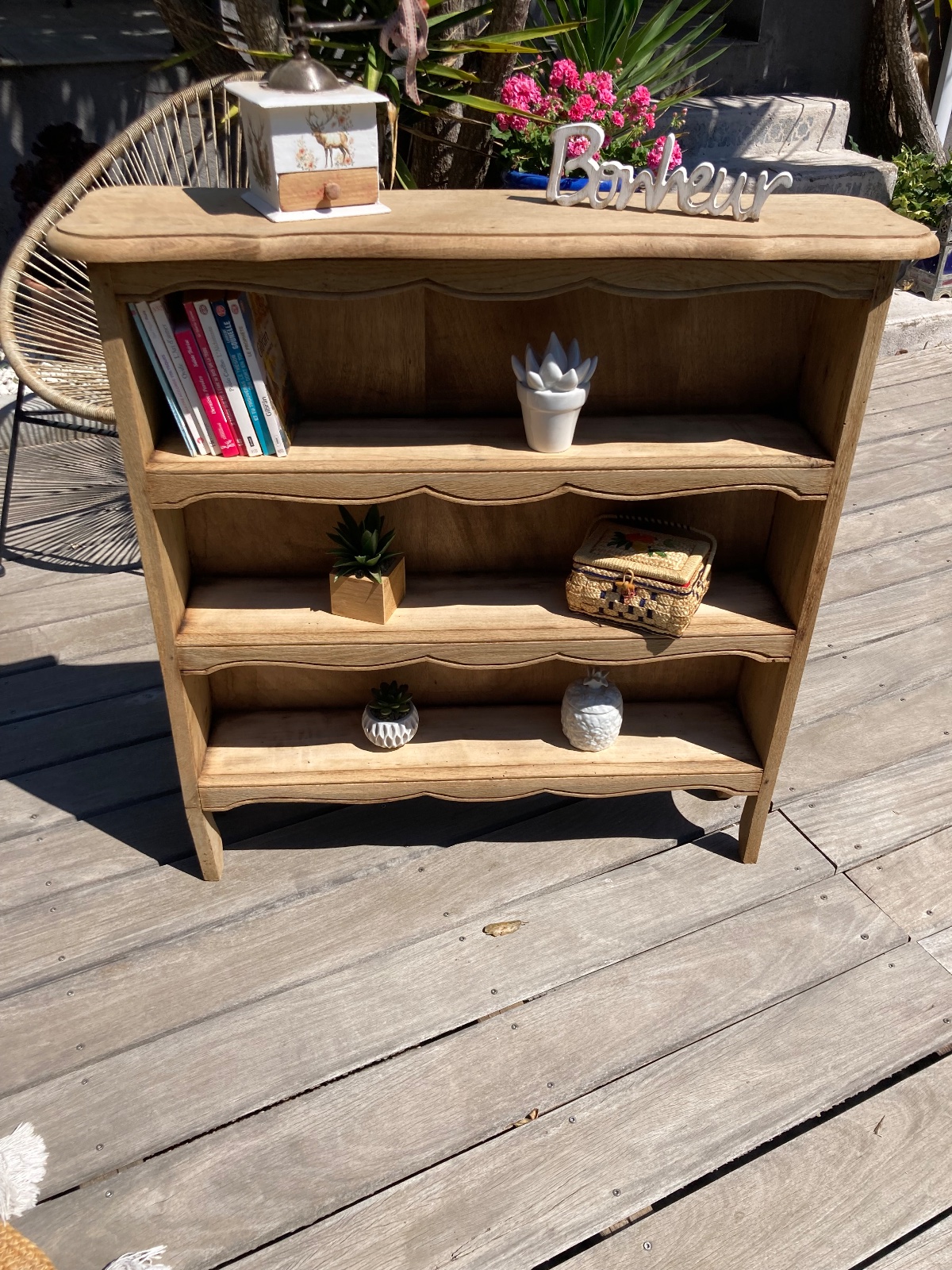 Petit bibus chene massif ou bibliothèque compacte  meuble vintage relooke en bois massif