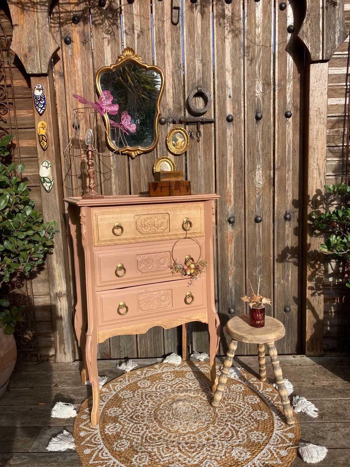 Chiffonnier coiffeuse ART DÉCO TERRACOTTA  meuble vintage relooke en bois massif