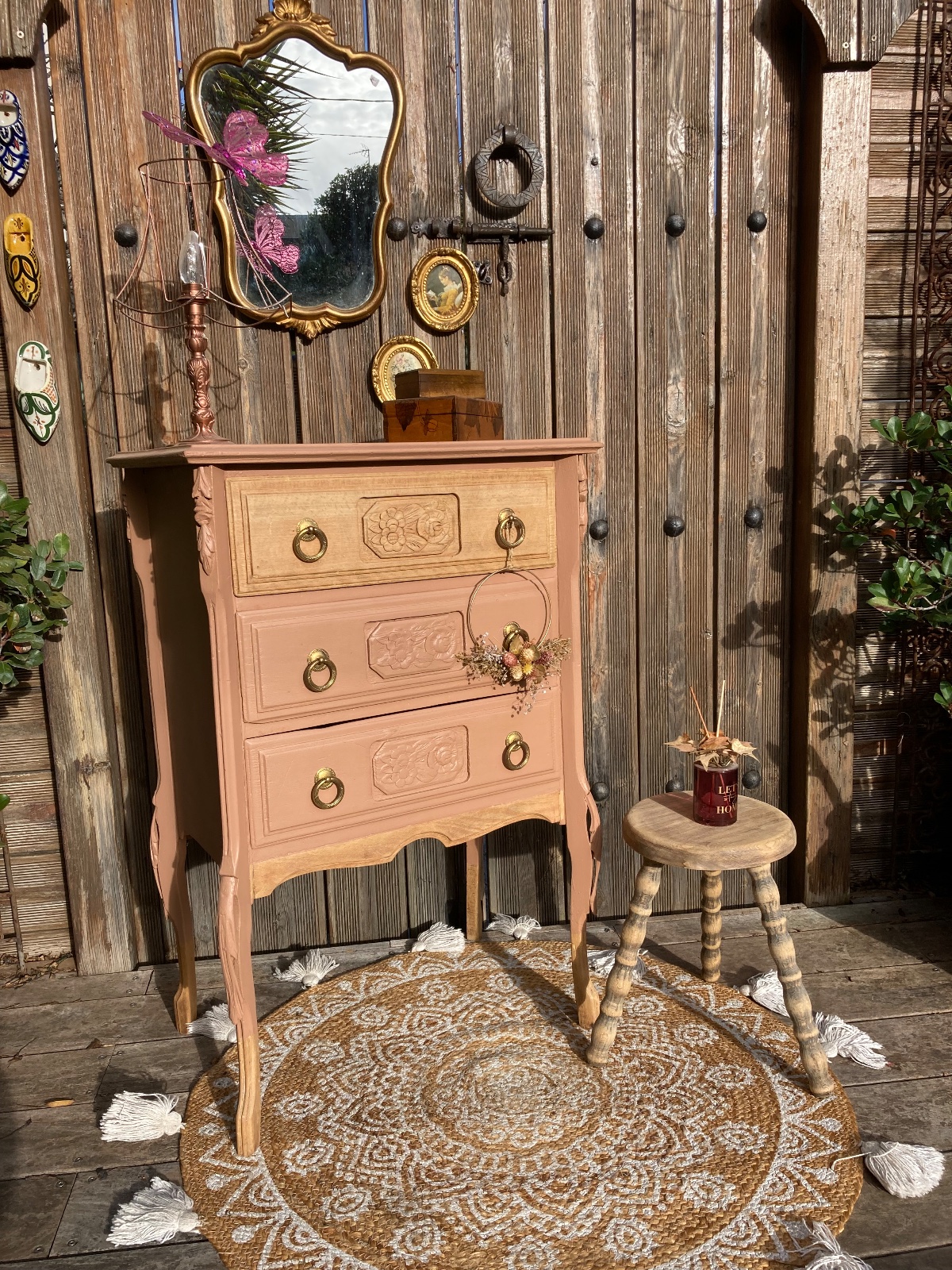 Chiffonnier coiffeuse ART DÉCO TERRACOTTA  meuble vintage relooke en bois massif