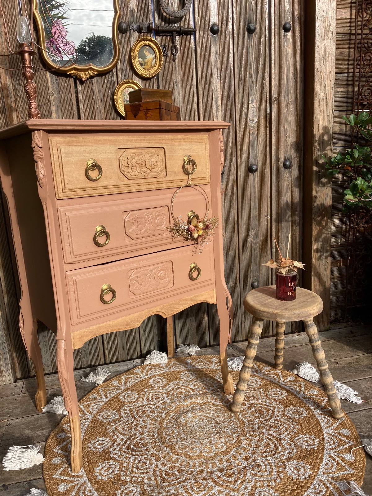 Chiffonnier coiffeuse ART DÉCO TERRACOTTA  meuble vintage relooke en bois massif