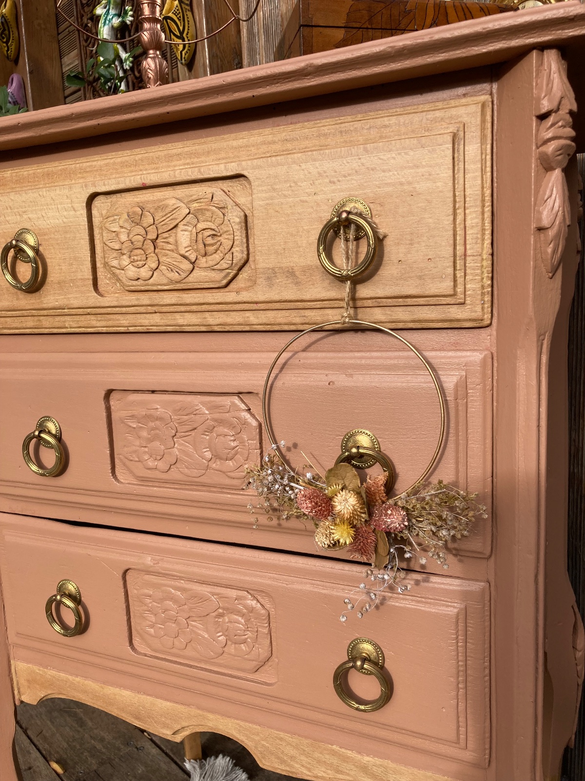 Chiffonnier coiffeuse ART DÉCO TERRACOTTA  meuble vintage relooke en bois massif