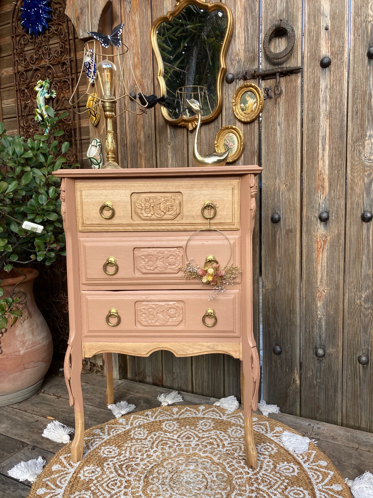 Chiffonnier coiffeuse ART DÉCO TERRACOTTA  meuble vintage relooke en bois massif