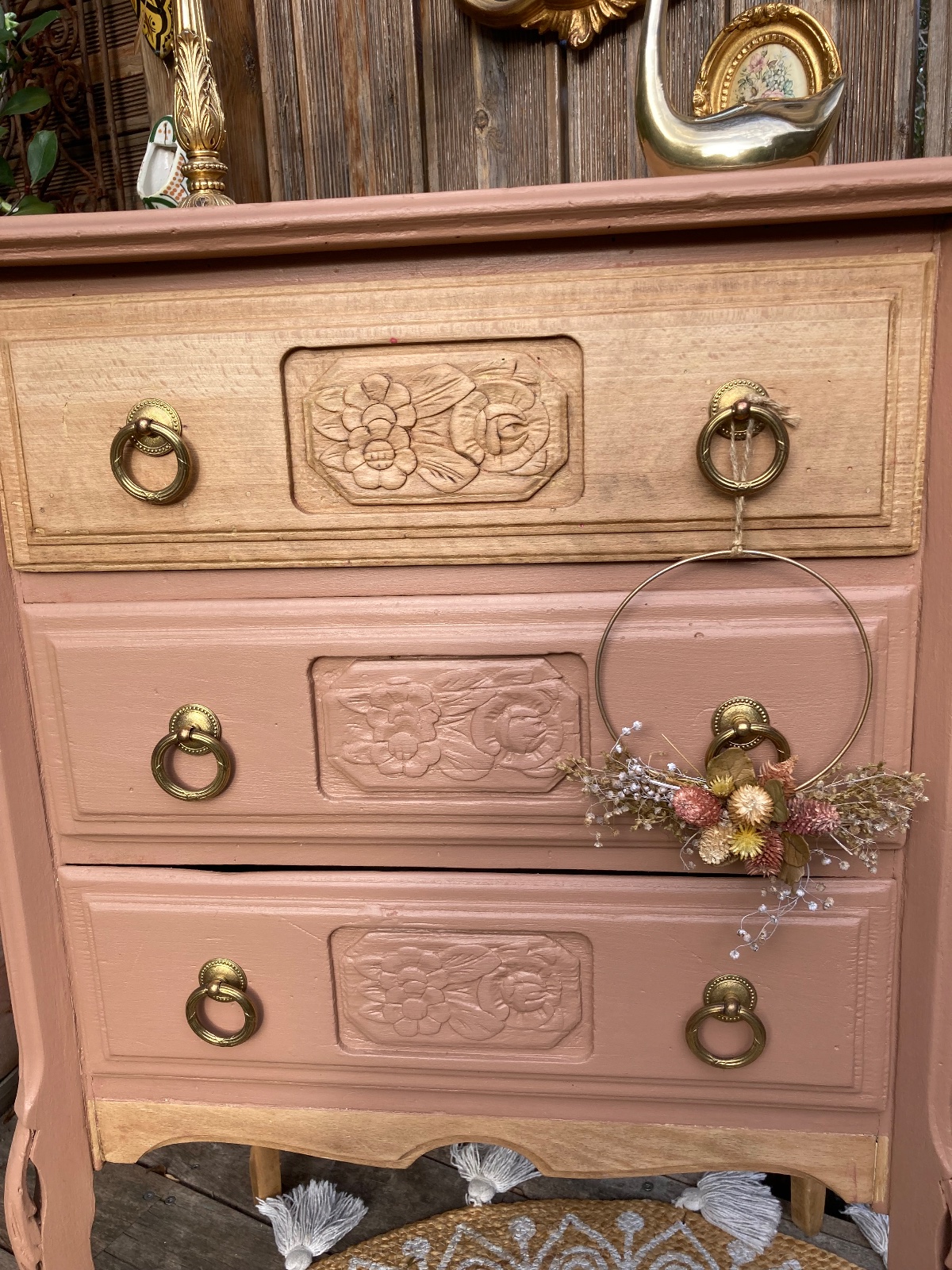 Chiffonnier coiffeuse ART DÉCO TERRACOTTA  meuble vintage relooke en bois massif