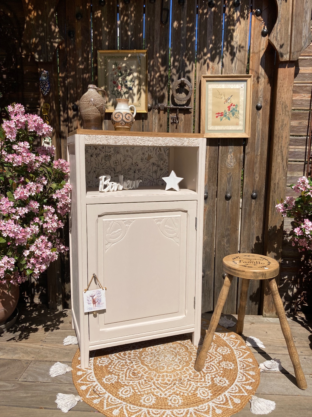 Buffet confiturier ART DÉCO beige/moulures ou petite armoire  meuble vintage relooke style artisanal