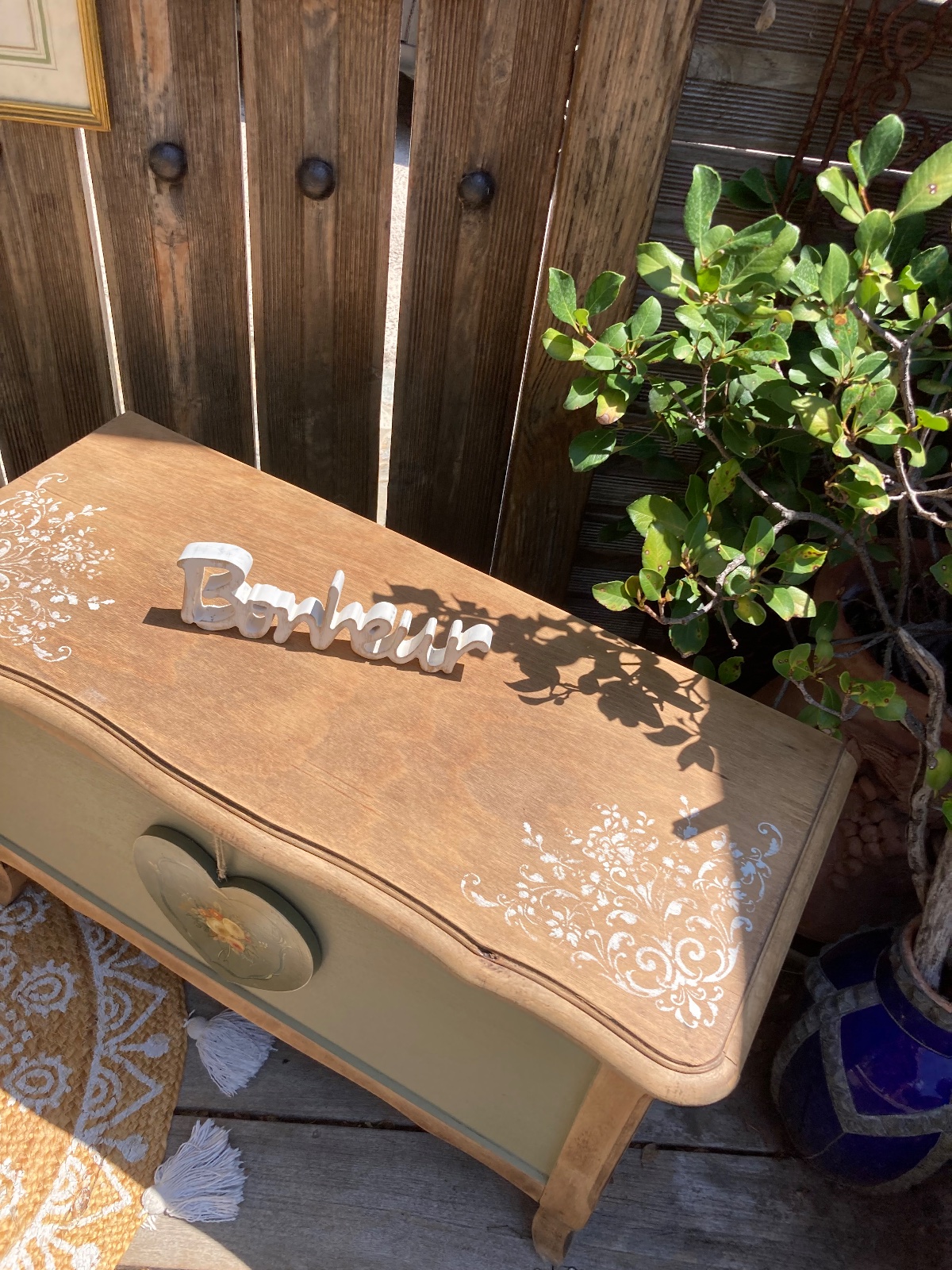 Coffre à jouets 🧸 vintage kaki bois/ coeur slave  meuble vintage relooke en bois massif