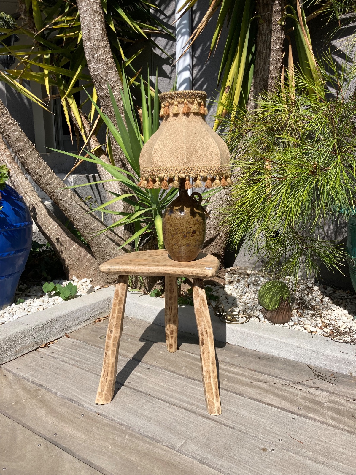 Rare tabouret brutaliste / grand / rustique  meuble vintage relooke style artisanal